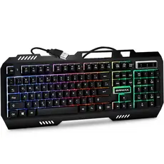 Teclado Gamer LED RGB Semi Mecânico Base Metal Profissional USB Luminoso Luzes Suporte Para Celular