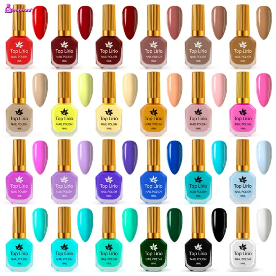 Kit 12 Esmalte Comum Top Lirio Grande 18ml Seca Sem Cabine UV Esmaltação Com Efeito em Gel Cores Novas Vivas E Vibrantes