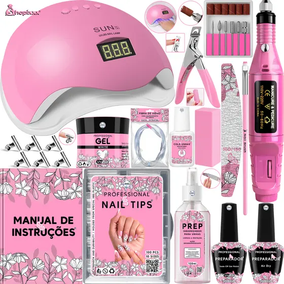 Kit Unha Gel Completo Cabine Sun 5 48W Digital Lixadeira Elétrica Caneta Pedicure e Manicure Alongamento De Unhas