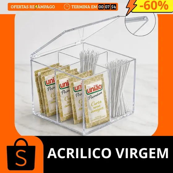 Organizador Porta Sachês com Tampa Acrílico 4 Divisórias – Cristal Premium Elegante