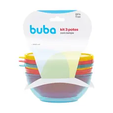 KIT Pote Plástico com Tampa Buba BPA Free com 3 unidades de 300ml