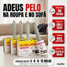 Kit Rolo Tira Pelo Adesivo de Roupas Cama Sofa Pet Fiapos Refil Poeira Sanremo