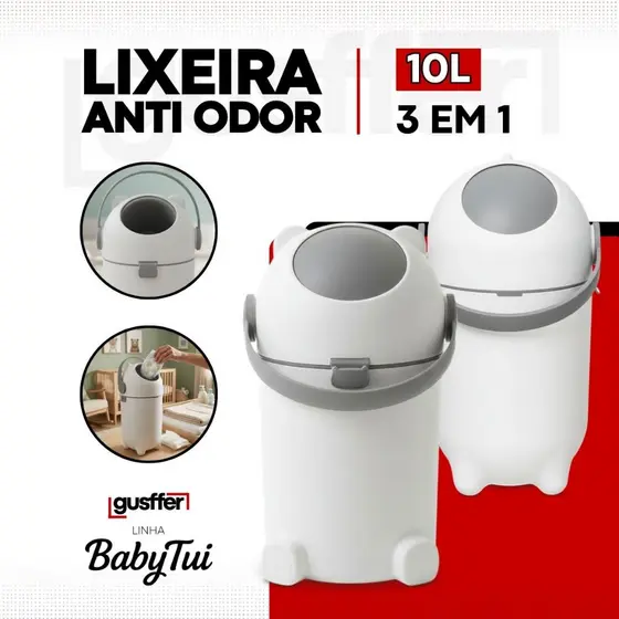 Lixeira Sistema Anti Odor Para Fraldas 10 Litros Bebê Banheiro Cozinha Pet BabyTui Gusffer