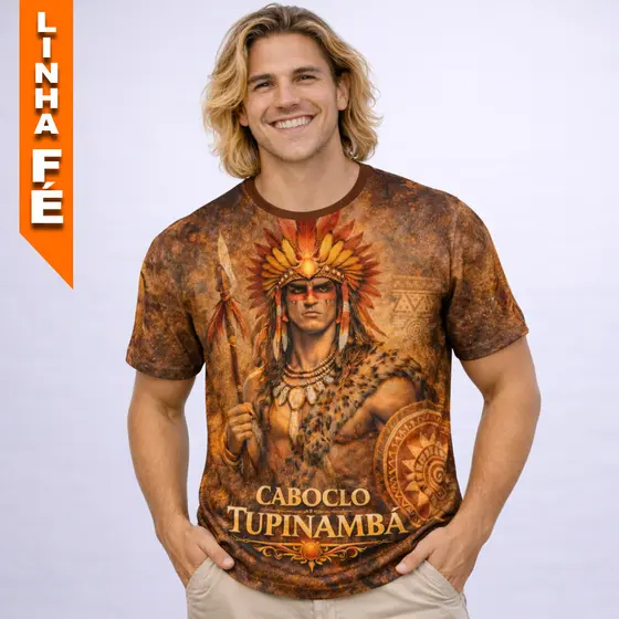 Camiseta Caboclo Tupinambá Umbanda Candomblé Camisa EstiloForça Espiritual Tribal