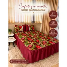 COLCHAS COM BABADO CASAL em Oxford + 2 PORTAS -TRAVESSEIROS – ESTAMPA FLORAL/BABADO LISO