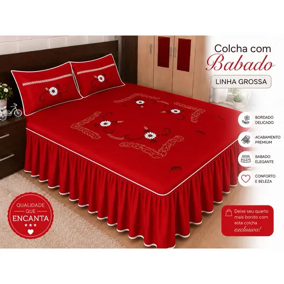 Colchas Bordada LINHA GROSSA com babado casal/3 peças