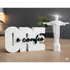 Letreiro ORE e confie + imagem Cristo Redentor minimalista 14cm - decorativo - cantinho de oração