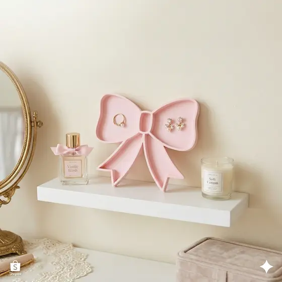 Porta Objetos Laço Coquette Decorativo Enfeite De Mesa E Parede Quarto + Fita Dupla Face