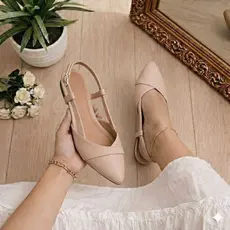 Sapatilha Rasteira Sandalia Bico Fino Slingback Nude Feminina Sapato Dia a Dia Social Confortavel