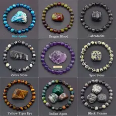 ((Pulseira de pedra Natural Good Luck) Ágata, Cristal, Pedra Natural