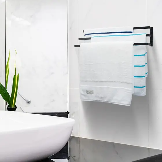 Porta Toalhas Toalheiro Triplo Para Parede Preto Fosco 60cm