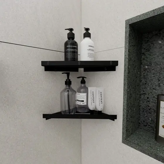 Porta Shampoo Sabonete Parede Banheiro Suporte Canto Preto