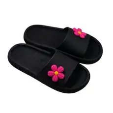Chinelo Nuvem Preto Slide Leve Confortável Feminino Flor Rosa Adulto Infantil Macio