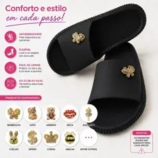 Chinelo Nuvem Slide Virginia Adulto e Infantil ou Juvenil Feminino Menina Confortável Slide Preto Leve Com Pingente