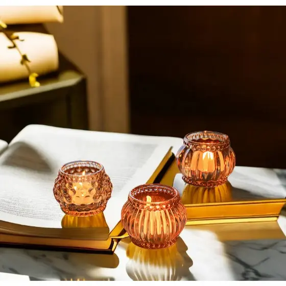 Castiçal Ambar + Vela Casamento Porta Velas Mesa Posta Decorativo Festa Luxo Jantar Casamento