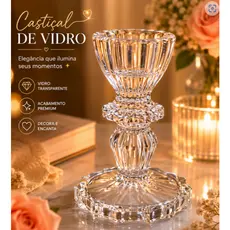Castiçal Transparente Porta Velas Vidro Romântico Decorativo Festas Casamento Religioso Mesa Posta