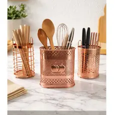 Porta Talheres Escorredor Metalizado Rose Gold Rosa Organizador de Mesa Decorativo Luxo Cozinha