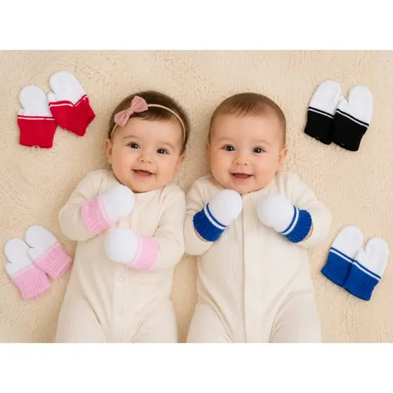 Luva de Bebê 0 a 1 ano Infantil Kit c/2 pares Lã Quente Inverno Frio Meninos E Meninas Unissex
