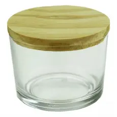 5-copos pate de vidro 150ml c/tampa madeira encaixe p/vela
