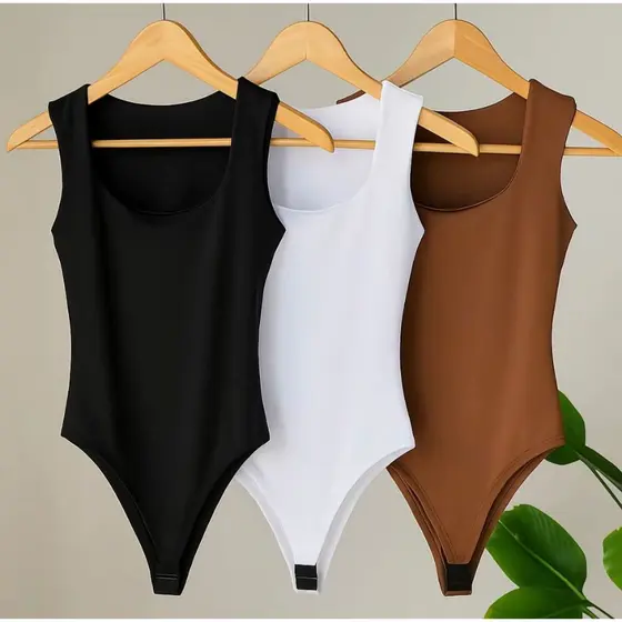 Body Collant Feminino Regata Blusa Decote Quadrado Com Forro Estilo Blogueira
