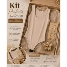 kit feminino body+brinco+piranha presente completo e elegante
