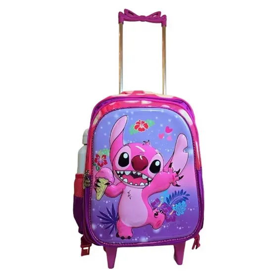 Mochila Escolar Infantil De Rodinhas Stitch 3D Menino E Meninas