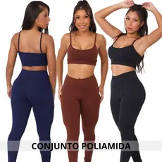 Conjunto Feminino Poliamida Fitness Academia Top Alcinha Com Bojo Calça Legging Cintura Alta