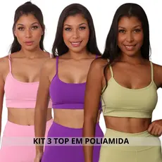 Kit 3 Sutiã ATACADO Top Esportivo Poliamida Com Bojo Alcinha Alta Sustentação Para Treinos Corrida Dia a Dia
