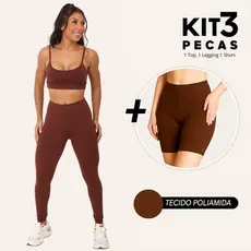 Kit 3 Peças Roupa de Academia Fitness Feminino Trijunto para Treino Calça Legging Short Top com Bojo