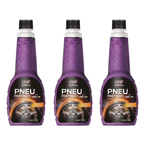 Kit 3 Pneu Pretinho 500ml Orbi Revitalizador Pneus Borrachas e Plásticos