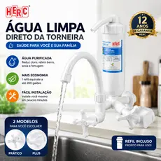 Torneira Com Filtro Purificador De Água Herc Parede Prático Plus - Refil Incluso