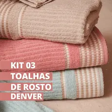 Kit 3 Toalhas de Rosto Tóquio Canelada 100% 48cm x 75cm Algodão Costura Automatica