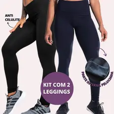 Kit Com 2 Calça Leggings, Para Academia, Anti Celulite, Cós Alto e Costura Reforçada.
