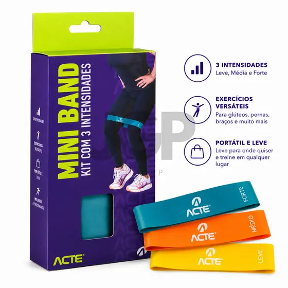Kit 3 Faixas Elásticas Mini Band Acte T71 Treino Fitness