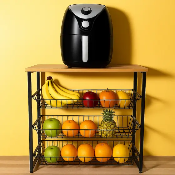 Fruteira Suporte De Chão Grande Para Microondas Air Fryre Preto