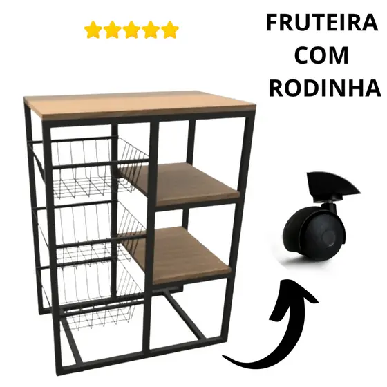 Fruteira Organizador Multiuso Aço Preto Rodinha Suporte Grande Para Microondas