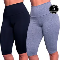 Kit 5 Bermuda Lisa Legging Suplex Longa Fitness Treino Ciclista
