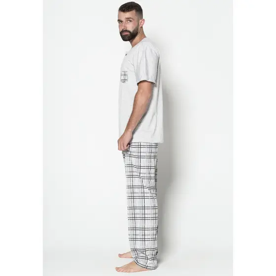 Pijama Masculino Adulto  Calça Comprida Estampada  Blusa Manga Curta Lisa