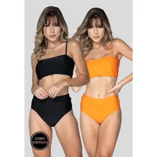 Kit 3 Biquínis WLS Modas Hot Pants Top Faixa Liso Verão Praia Retrô Atacado