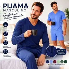 Pijama Masculino Adulto | Verão/Inverno | Manga Curta/Longa | Calça/Short | Roupa de Dormir Masculina | Alex/Davi