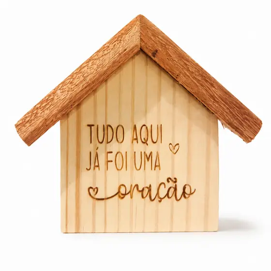 Placa Decorativa Casinha de Madeira | Decoração Cristã para Lar