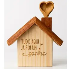 Casinha Decorativa de Madeira com Colher em Bambu | Tudo Aqui Já Foi Um Sonho
