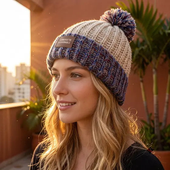 Touca Gorro De Lã Antialérgica Adulto Feminina Forrada De Pelinho com Pompom  Inverno FMZ5167CE-B