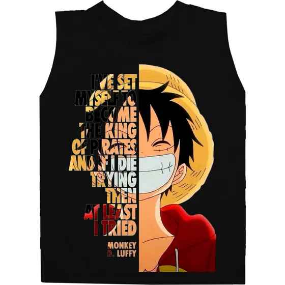Regata Camisa masculina Básica Luffy Letras Camiseta Alta Qualidade 100% Algodão Estampa 2 ao GG
