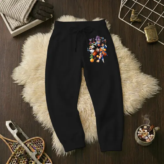 Calças Infantil Jogger Moletom Estampada DBZ Punho Flanelado Wide Leg Do Tamanho 6 ao 16
