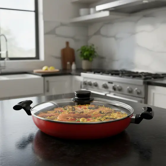 Paellera Antiaderente 32cm com Tampa de Vidro – 4L de Sabor