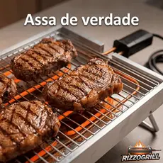Churrasqueira Elétrica Rizzogrill Portátil Dobrável Alumínio 127/220V Prática e Leve