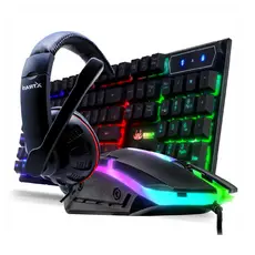 Kit Gamer Teclado Semi Mecânico Tecla Ç Led RGB + Mouse Usb Iluminado + Fone Headphone