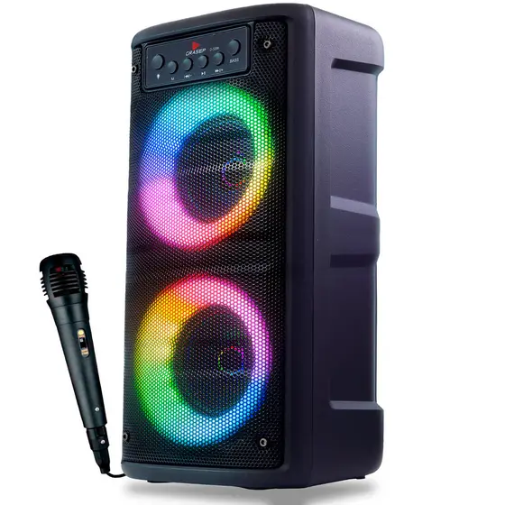 Caixa de Som Bluetooth LED RGB PartyBox Wireless Subwoofer Karaokê Com Microfone