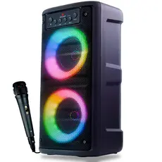 Caixa de Som Bluetooth LED RGB PartyBox Wireless Subwoofer Karaokê Com Microfone